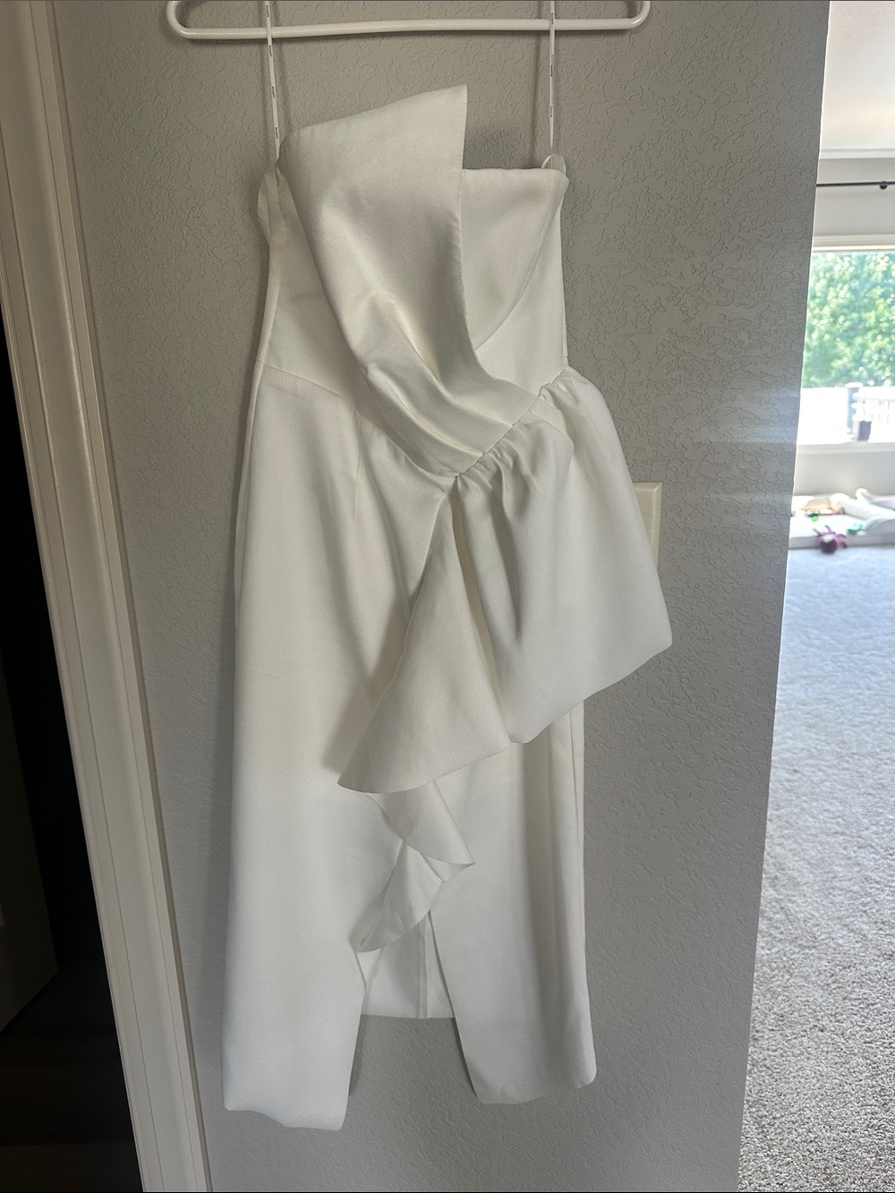 White Strapless Ruffle Detail Midi Dress - Elegant Women's Dress Revolve